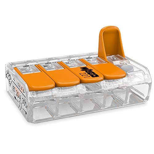 Image of 25 piece Wago connection Block with 5 conductors and the actuating lever 0.2-4 mm², small transparent design, 221-415, orange