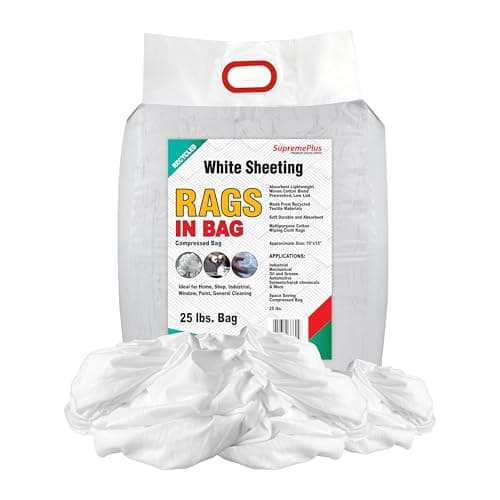 Image of SupremePlus Recycled White Sheeting Rags – Lint Free Rag for All Cleaning Purpose, Shop Bulk Wipes in Bag, Clean & Wipe Paint, Window, Oil, Stain, & Grease, Cotton Linen Fabric Cloth (25 lbs. Bag)