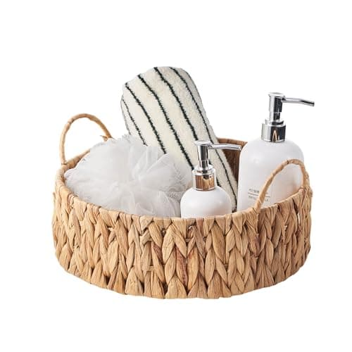 Image of Eden & Willow Round Water Hyacinth Tray, Decorative Centrepiece Fruit Basket Bowl | Natural Hand-Woven Seagrass Serving Tray with Handles and Raised Edges (Medium, 1, Count)