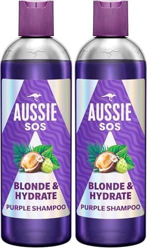 Image of Aussie SOS Blonde and Hydrate Purple Shampoo 300ml for Bleached, Highlighted and Grey Hair, neutralise Brassy, Yellow Tones on Blonde, Highlighted and Silver Hair, boost Brightness, Softness and Shine