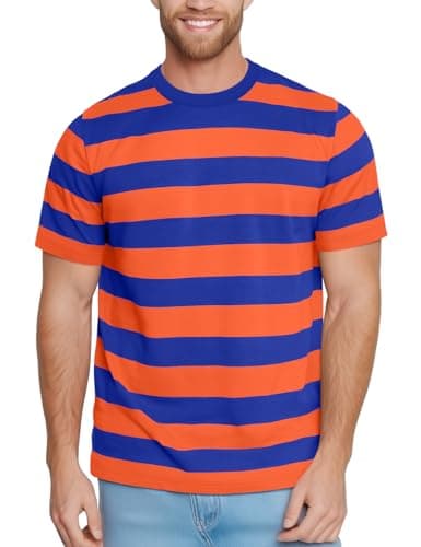Image of Zengjo Short Sleeve T Shirts Men Striped(Orange Blue,XL)