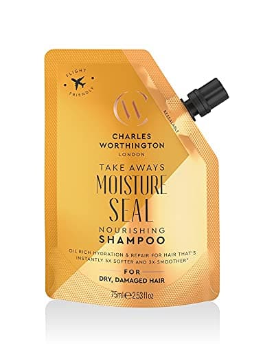 Image of Charles Worthington Moisture Seal Nourishing Shampoo Takeaway, Travel Size, Coconut, Argan and Macadamia Oils, Salon Shampoo for Deep Moisture, 75ml