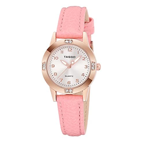 Image of TASGO Women's Leather Quartz Watch Easy Read Watch with Diamond Luminous Waterproof Fashion Wristwatch for Women Ladies Girls (Rose Pink)