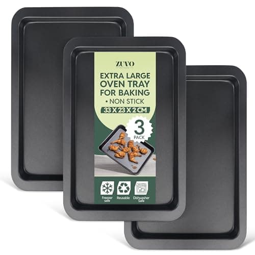 Image of Zuvo - Baking Trays (3 Pack) – 32cm Oven Trays for Baking, Roasting & Cooking – Carbon Steel Baking Sheets with Easy Clean Non-Stick Coating – Oven & Dishwasher Safe