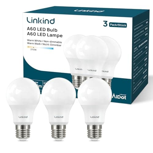 Image of Linkind E27 Screw Bulbs 8W, Warm White 2700K E27 LED Bulb, 60W Equivalent 806LM, Large Screw in LED Light Bulb, Energy Saving ES GLS Bulbs for Lamps, Non-Dimmable, Pack of 3
