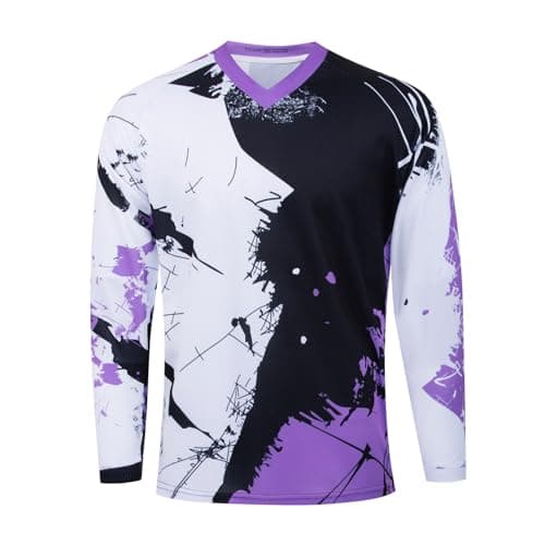 Image of Kid MTB Jersey Kids Cycling Jersey Youth Dirt Bike Mountain Bike Top Childrens Clothes Boys Motocross Dirtbike Shirts Long Sleeve Downhill Girls Bicycle Biker Racing Clothing Purple XL