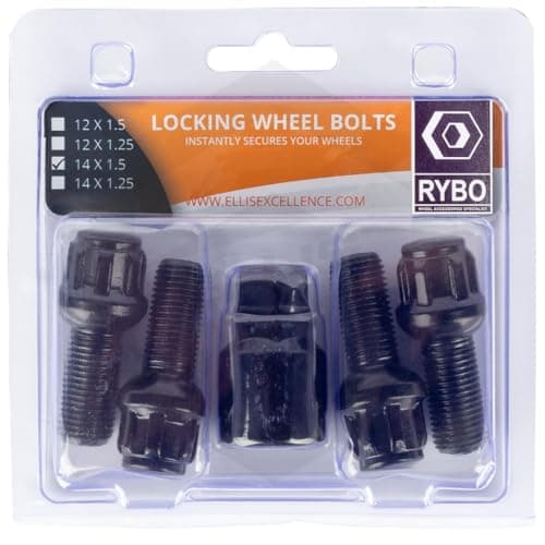 Image of RYBO Set of 4 M14 x 1.5 Radius Seat Alloy Wheel Locking Bolts (Black, 28mm Thread Length)