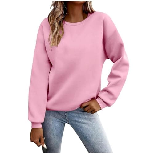 Image of KUIH Women's Sweatshirts Lightweight Fleece Top Cosy Causal Crewneck Long Sleeve Pullover Jumpers Ladies Sweaters Solid Dressy Long Sleeve Tunic Tops Autumn Winter Jumpers for Women UK Pink