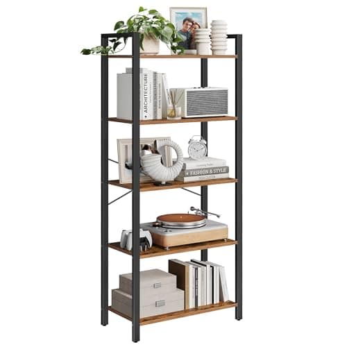 Image of VASAGLE 5-Tier Bookshelf, Bookcase, Shelving Unit, for Office, Study, Living Room, Bedroom, 30 x 66 x 153 cm, Industrial, Rustic Brown and Ink Black LLS061B01