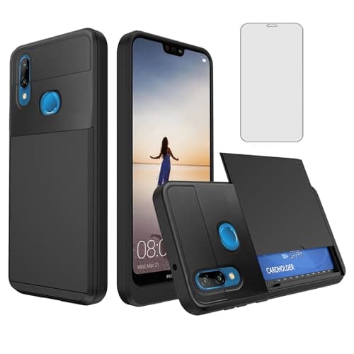Image of Asuwish Phone Case for Huawei P20 Lite with Tempered Glass Screen Protector Cover and Card Holder Hybrid Full Body Protective Shockproof Cell Accessories Hawaii P20lite P 20 Nova 3E Women Men Black