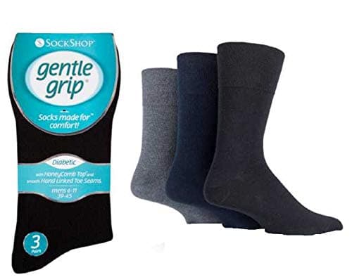 Image of Gentle Grip 3 PAIRS Sock Shop Men's Diabetic Cotton Rich HoneyComb Top Non Elastic Socks Size 6-11 (Dark mix)