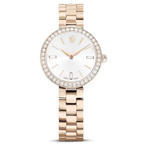 Image of Swarovski Certa Watch, Water-Resistant Swiss-Made Wristwatch with Metal Bracelet Strap in a Champagne Gold-Tone Finish, Part of The Certa Collection