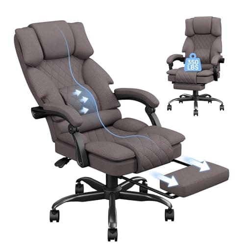 Image of PZDO Office Chairs for Home, Fabric Computer Chairs Ergonomic Desk Chairs for Adults with Footrest & Adjustable Height, Wide Seat Executive Chair, Recliner, Heavy Duty, 350LBS - Deep Brown