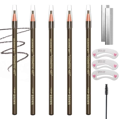 Image of 5PCS Waterproof Light Brown Eyebrow Pencil Set – Sweat-Resistant Peel-Off Brow Pencils with Blades, Brow Stencil & Brush for Easy Shaping, Filling & Long-Lasting Defined Natural