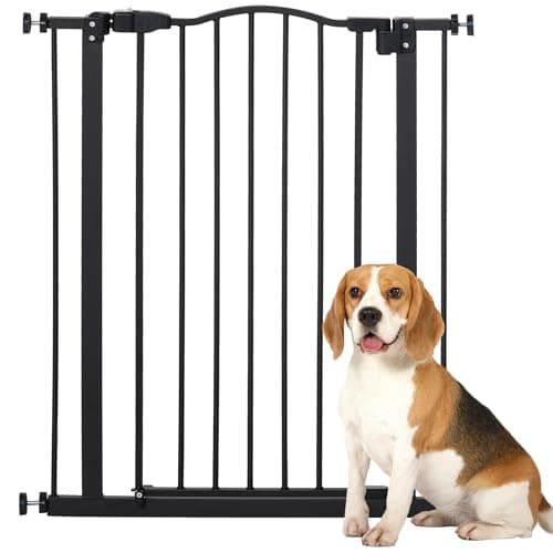 Image of PawHut Pressure Fit Dog Stair Gate No Drilling Safety Gate Auto Close for Doorways, Hallways, 74-80cm Adjustable, 94cm Tall, Black