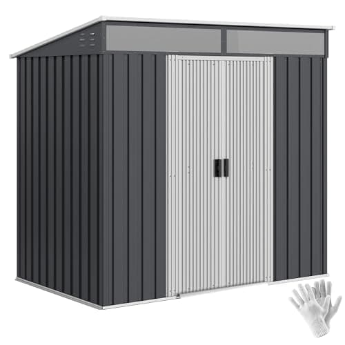 Image of Outsunny 6.5 x 4FT Metal Garden Shed with Foundation Kit, Waterproof Galvanised Steel Tool Storage Shed with Lock, Keys, Double Sliding Doors, Pent Roof, 2 Vents, Grey