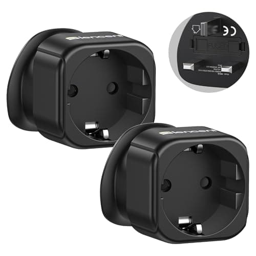 Image of LENCENT 2X EU to UK Plug Adapter, Europe Schuko 2 Pin to 3 Pin UK Travel Adaptor, European Euro to British Adapter- Black