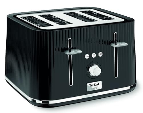Image of Tefal Loft 4-Slot Toaster, 7 Browning Levels, Defrost, Stop + Reheat Functions, Removable Crumb Tray, High-lift + Self-Centring Racks, 1700W, TT760840, Classic Design in Black