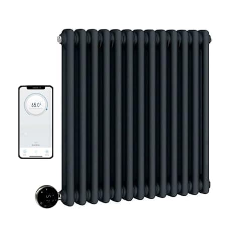 Image of Manissa Wifi Electric 2 Column Anthracite Traditional Radiator 600mm H x 425mm W Smart 7 Day Programmable Timer App Compatibility