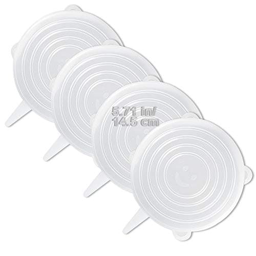 Image of LELE LIFE 4 Pack Same Size Silicone Stretch Lids, Thicker Reusable Durable Silicone Container Cover, Expandable Food Storage Covers, Dishwasher and Freezer Safe, 5.71in(14.5cm)
