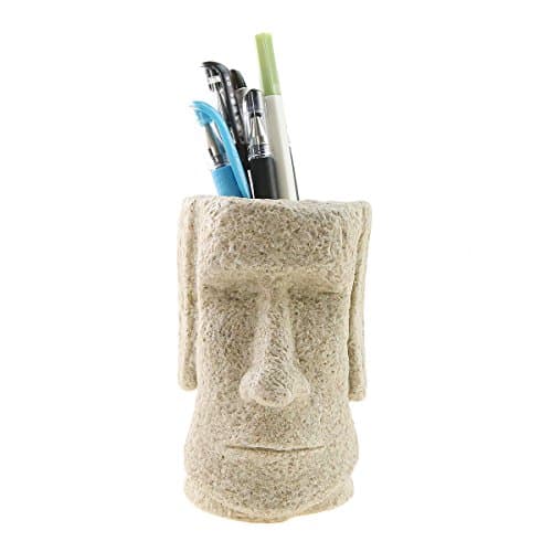 Image of Winterworm Easter Island Moai Statue Resin Pen Holder Pencil Pot Organizer for Easter Day Desktop Home Decoration School Office Stationery Gift