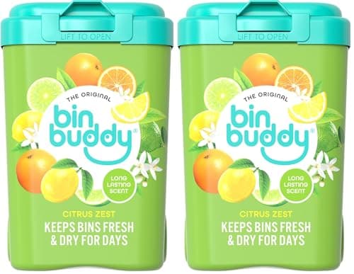 Image of Bin Buddy Fresh Citrus, 450g, Bin Freshener Deodoriser Powder, Leaves Your Bin Smelling Great, Suitable for Indoor and Outdoor Bins (Pack of 2)