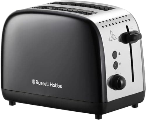 Image of Russell Hobbs 2 Slice Lift & Look Toaster (Longer slots, 6 Browning levels, Defrost/Reheat/Cancel function, Removable Crumb Tray, 1670W, Black & Stainless Steel Gloss finish) 26550