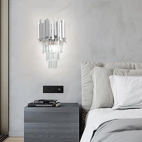 Image of AHXIAOZN Modern Crystal Wall Lamp, 3 Tiers Crystal Wall Sconces Lights, E14 Crystal Wall Sconce Light for Bedroom Living Room Kitchen Hallway Stairs