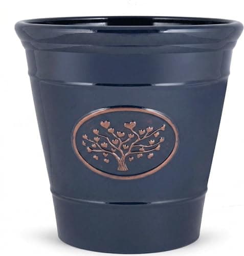 Image of Fyne-Finds Round Plastic Olive Blue 30cm,12inch Plant Pot 14Liters Tree of Life Embossed Garden Planter Weatherproof Drainage Holes (1)