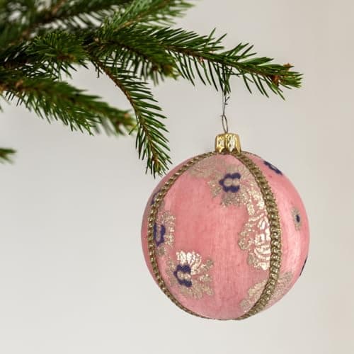 Image of Handmade Upcycled Decorative Bauble, 8 cm or 10 cm (Pink with Silver Brocade, 10cm)