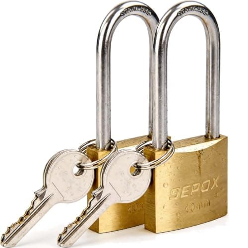 Image of SEPOX® Marine Grade Outdoor Padlocks Keyed Alike, 40mm Heavy-Duty Solid Brass Lock Weather Proof, SUS304 Stainless Steel Long-Shackle, Rust Proof for Warehouse Garage Shed (2X Brass 40mm Long)