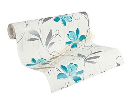 Image of AS Creation Expanded Blown Vinyl Wallpaper Lotus Motif Turquoise 3062-10