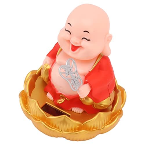 Image of JTLB Solar Powered Nodding Maitreya Buddha Statue Car Ornament, Shake Head Toy for Wealth and Fortune, Perfect Decoration for Car Dashboard (Red)