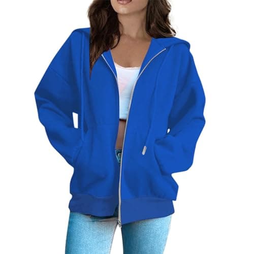 Image of Oversized Hoodie Women, Women's Long Sleeve Sweatshirts Soft Comfortable Casual Hooded Jackets with Pockets Oversized Zip Up Hoodies Gifts for Mum,Royal Blue,M,U71K