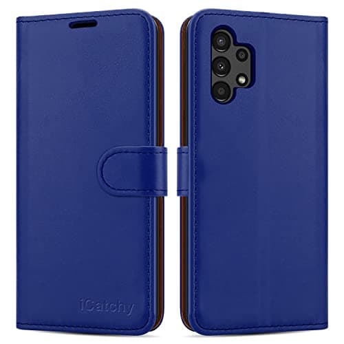 Image of iCatchy for Samsung Galaxy A13 4G Case Leather Wallet Book Flip Folio Stand View Cover Pouch for Samsung Galaxy A13 4G (Blue)