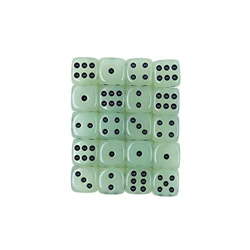 Image of DollaTek 20-Pack D6 Six Sided 14mm Glow In the Dark Dice Die with Black Bag for Dice Games or Teaching Math