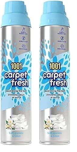 Image of 1001 Carpet Fresh Soft Jasmine & Fresh Linen Fragrance – Quick drying, For use On Carpet Rug Upholstery Freshening Foam Pet Odour Remover, 300ml Aerosol Spray Can (Pack of 2)