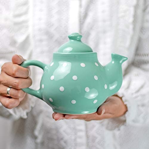Image of City to Cottage Ceramic 26oz Teapot, Coffee Pot, Tea Pot for Bloomig and Loose Tea Leaf, Handcrafted Premium Teaware, Turquoise Blue Polka Dot Tea Pot for Serving Tea and Coffee Teapot for Tea Lovers