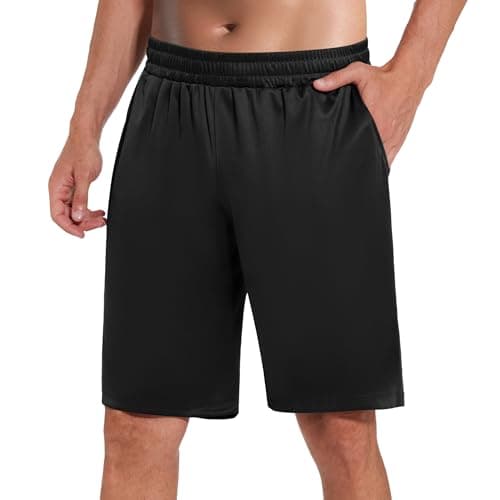 Image of HIPOWER Gym Shorts Men Black Lightweight Sports Running Shorts with Pockets Breathable Quick Drying for Athletic Basketball Football Fitness