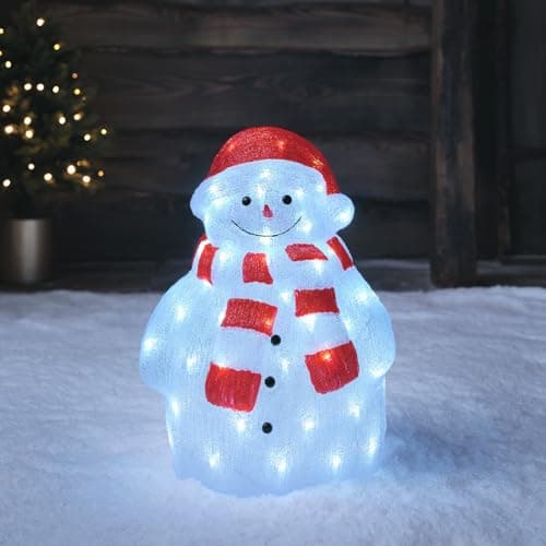 Image of Lights4fun Outdoor Christmas Figure Light Up LED Acrylic Snowman Plug In with Timer 46cm