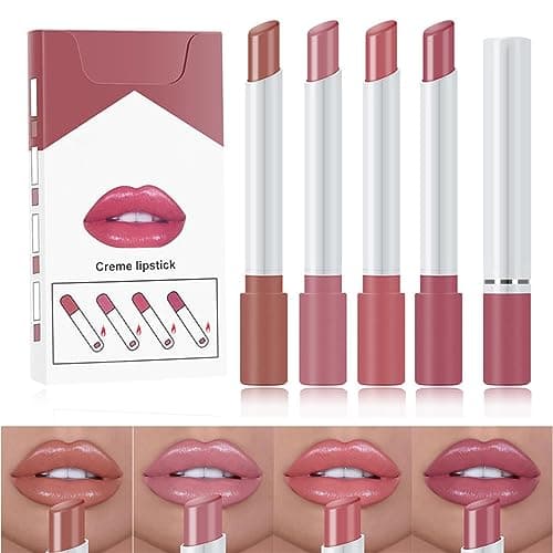 Image of MEITREND Plumping Lip Gloss Set,Lipstick Sets 4 Pcs High Pigmented Velvety Nude Cigarette Lipgloss, Long Lasting Non-Fading Waterproof Shimmer Liquid Lipsticks,Makeup Sets For Women Gifts Surprise