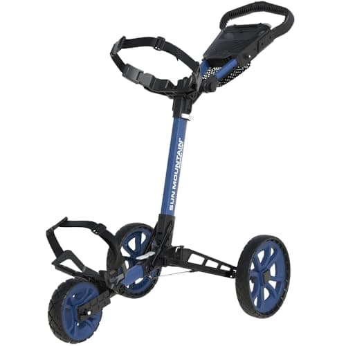 Image of Sun Mountain Golf Trolley - Ridgeline 3 Wheel Push Cart - Adjustable Bag Height - Sport Blue