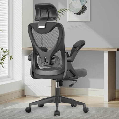 Image of YONISEE Office Chair - Ergonomic Desk Chair with Lumbar Support Headrest Adjustable, Padded Flip-up Armrests Comfy Seat Cushion High Back Executive Manager Chair For Home Office