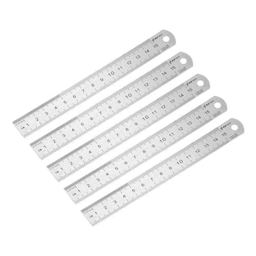 Image of Straight Ruler 15cm 6 Inch Metric Stainless Steel Measuring Tool with Hanging Hole 5pcs