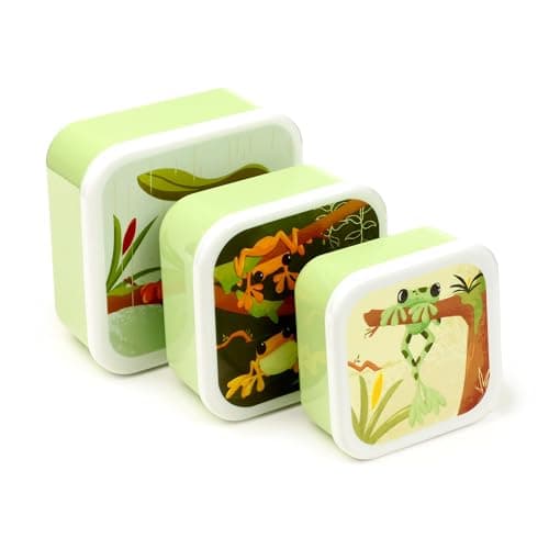 Image of Puckator Set of 3 Lunch Box M/L/XL Tropical Tree Frog - Lunchbox with Multi Compartments - Small Food Containers - Lunchboxes for Adults and Kids - Girls Boys Lunchbox - Snack Storage
