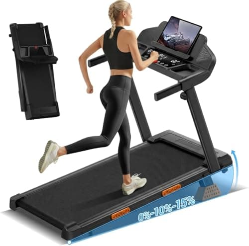 Image of Walking Pad with 15% Incline, 12KM/H Foldable Treadmill for Home, 136KG Heavy Duty Weight Capacity, Treadmill with Touch Screen & 12 Programs for Fitness