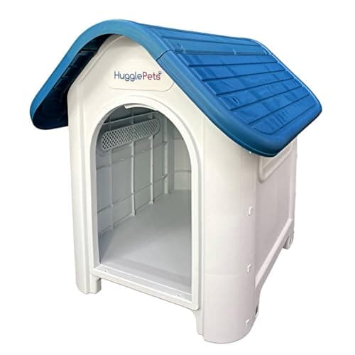 Image of HugglePets Plastic Dog Kennel Outdoor & Indoor (75 x 59cm - Blue) Raised & Ventilated Weatherproof Cat or Dog House Pet Shelter | Lightweight & Durable | Easy to Assemble & Clean.