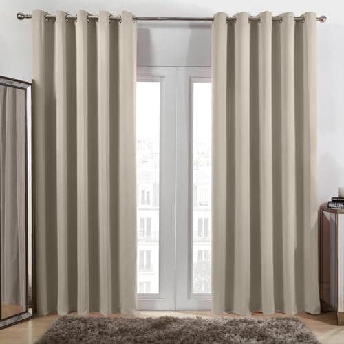 Image of Dreamscene Natural Eyelet Lined Curtains for Summer Winter Blackout Thermal Long Living Room Bedroom Soft Modern, 66x90