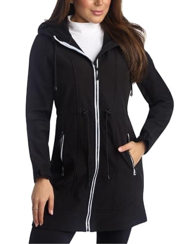 Image of Reebok Womens Soft Shell Jacket - Lightweight Polar Fleece Lined Zip Up Hooded Jackets for Women Perfect for Fall Weather, Black, L