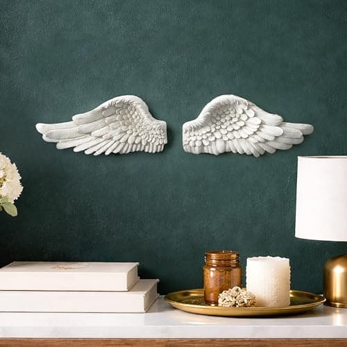 Image of Garden mile Set of 2 Hanging Angel Wings White Angels Cherub Wall Art for Bedroom Nursery Altar Wedding Decor Photo Booth Props Spiritual Gift Boho Wall Art Vintage Wall Sculptures